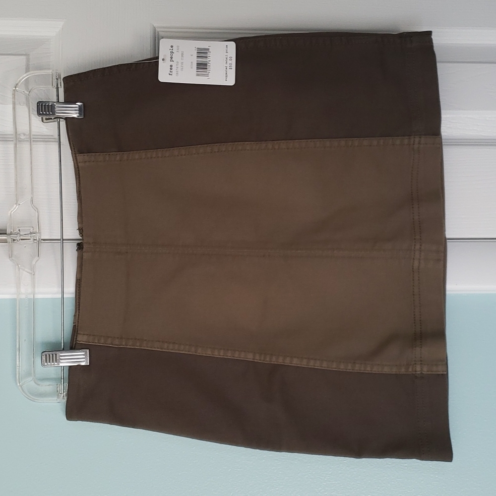 Free People Olive Combo Denim Skirt
